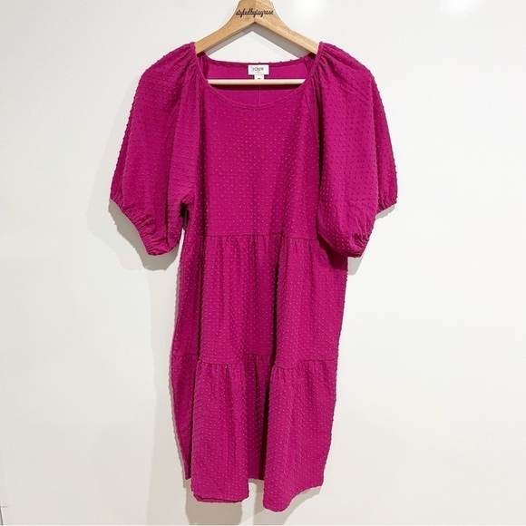 NWT J. Crew magenta puff sleeves Swiss dot dress - Picture 5 of 9